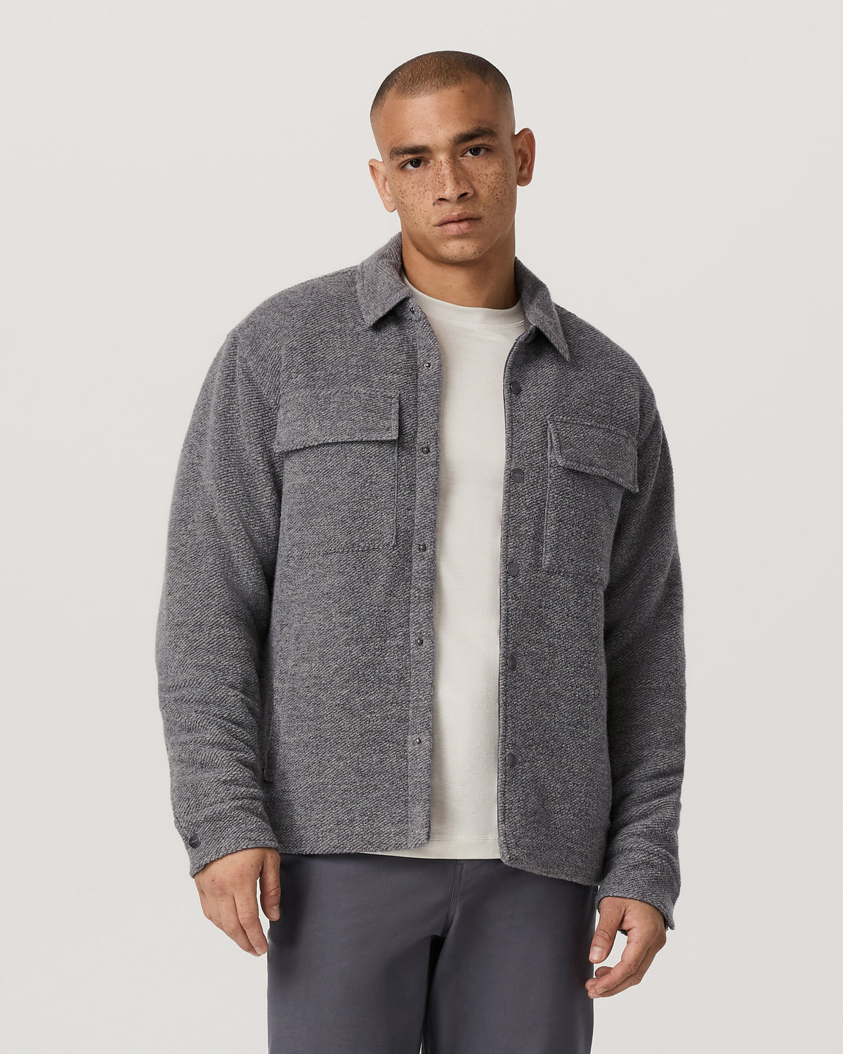 Plymouth Wool Shirt Jacket Men's Heather Grey Jacket - Vuori