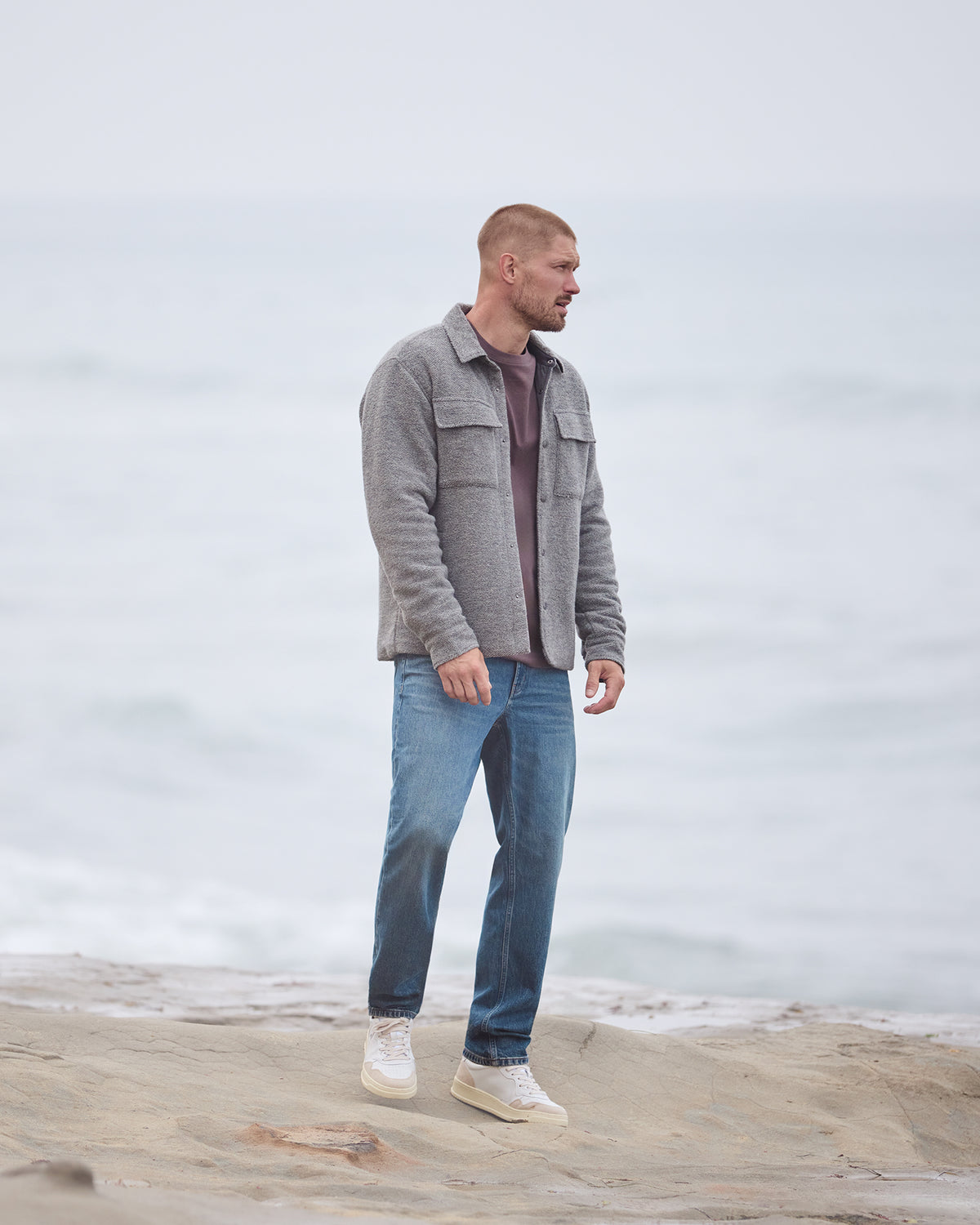 Plymouth Wool Shirt Jacket Men's Heather Grey Jacket - Vuori