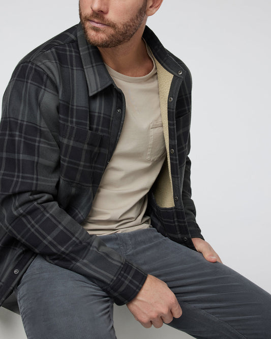 Coastside Shirt Jacket Men's Black Plaid Shirt - Vuori