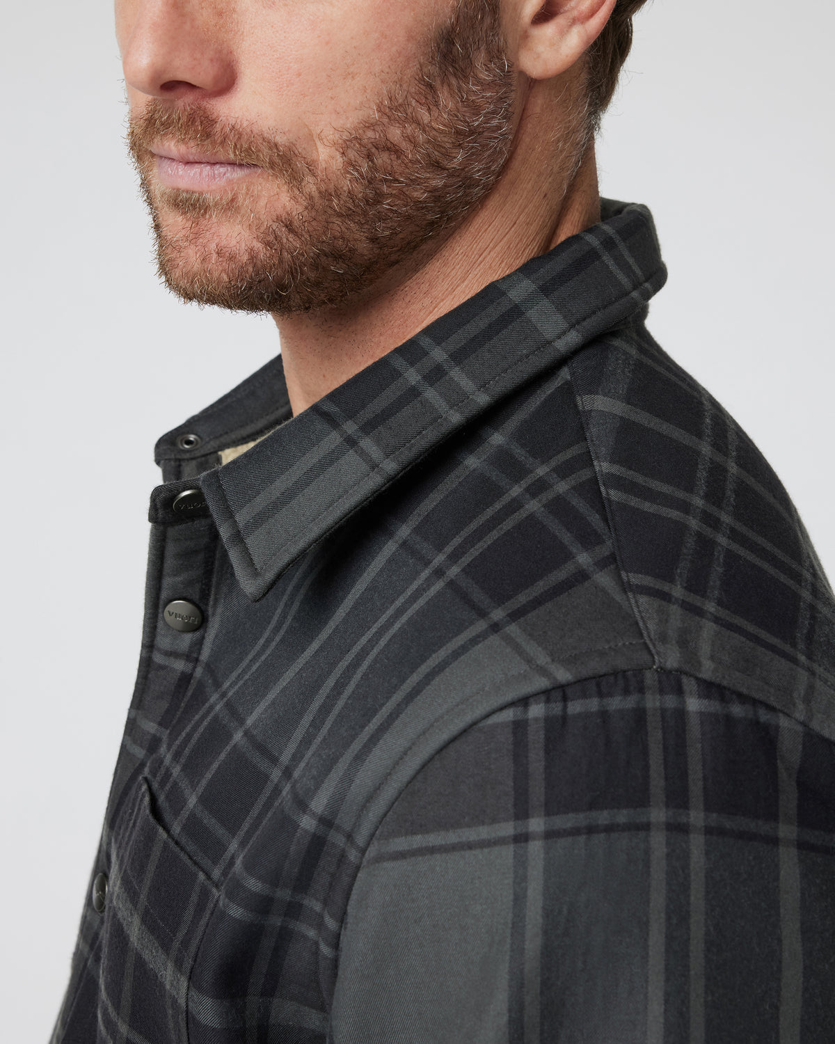 Coastside Shirt Jacket Men's Black Plaid Shirt - Vuori