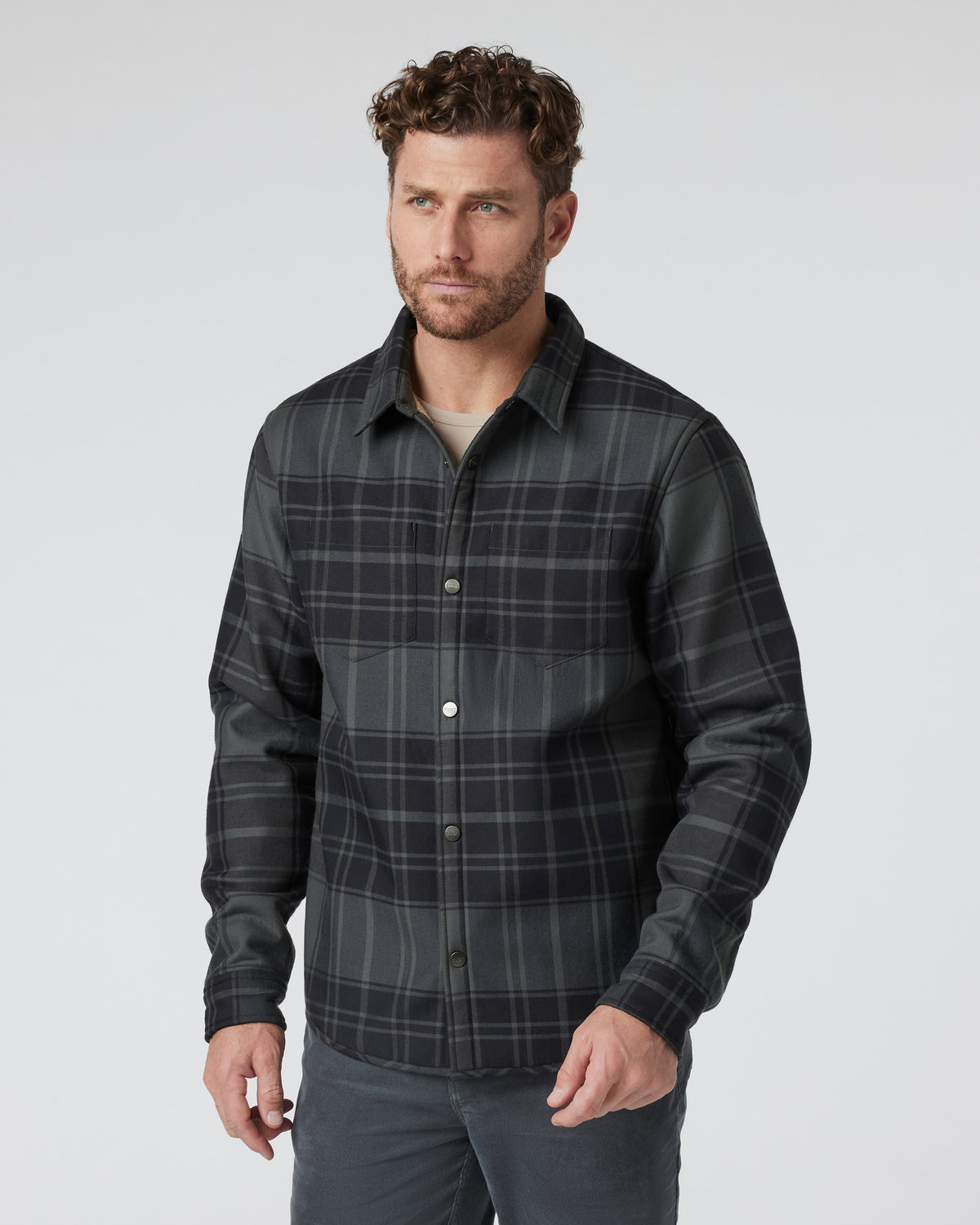 Coastside Shirt Jacket Men's Black Plaid Shirt - Vuori