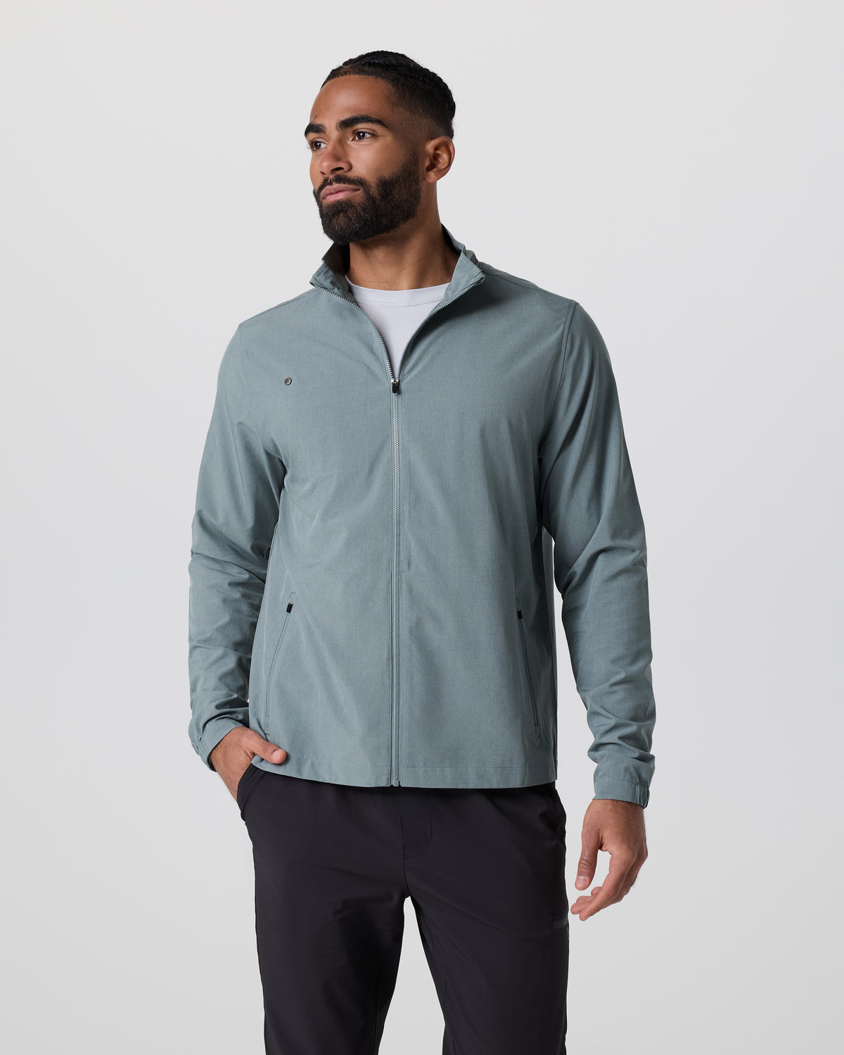 Venture Track Jacket Dusty Blue Linen Texture - Vuori