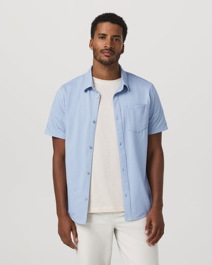 Short Sleeve Knit Oxford Button Down - Classic Fit Blue - Vuori