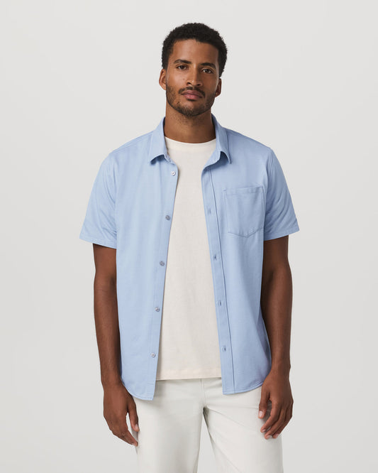 Short Sleeve Knit Oxford Button Down - Classic Fit Blue - Vuori