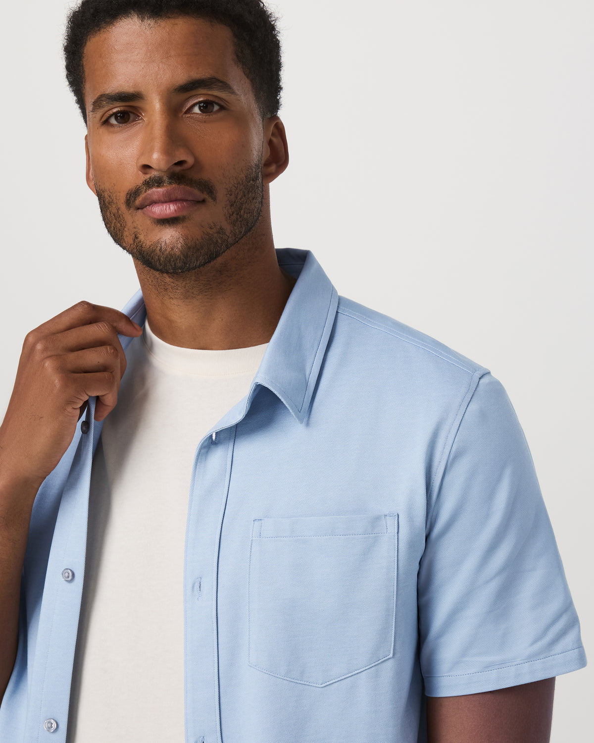 Short Sleeve Knit Oxford Button Down - Classic Fit Blue - Vuori