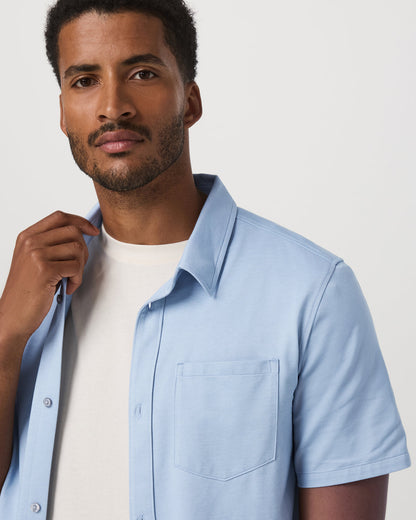 Short Sleeve Knit Oxford Button Down - Classic Fit Blue - Vuori