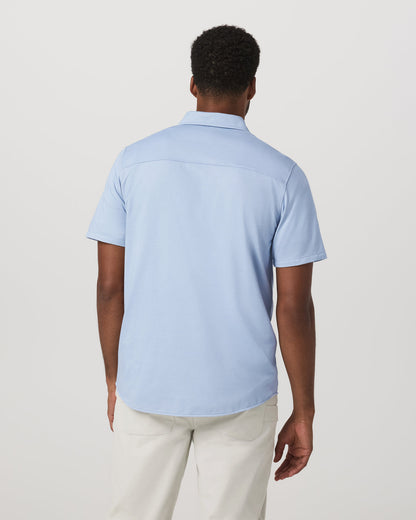 Short Sleeve Knit Oxford Button Down - Classic Fit Blue - Vuori