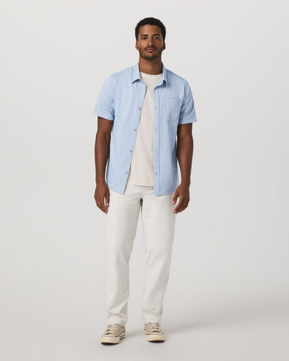 Short Sleeve Knit Oxford Button Down - Classic Fit Blue - Vuori