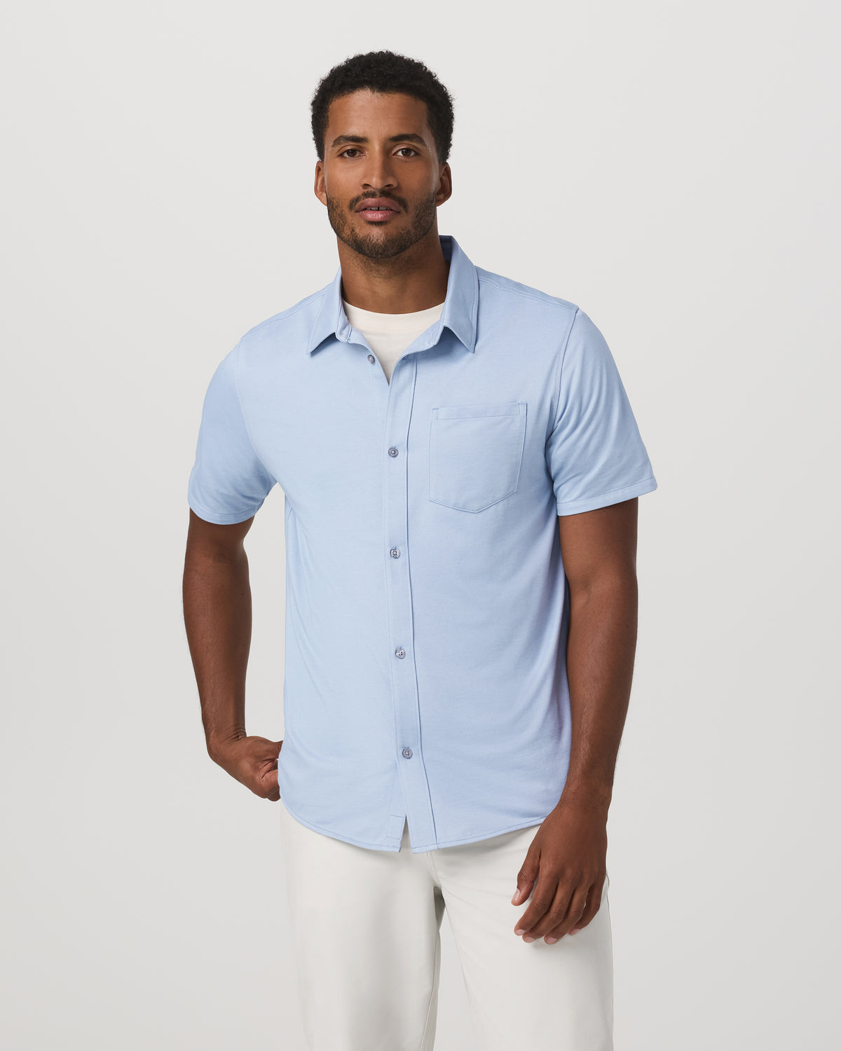 Short Sleeve Knit Oxford Button Down - Classic Fit Blue - Vuori