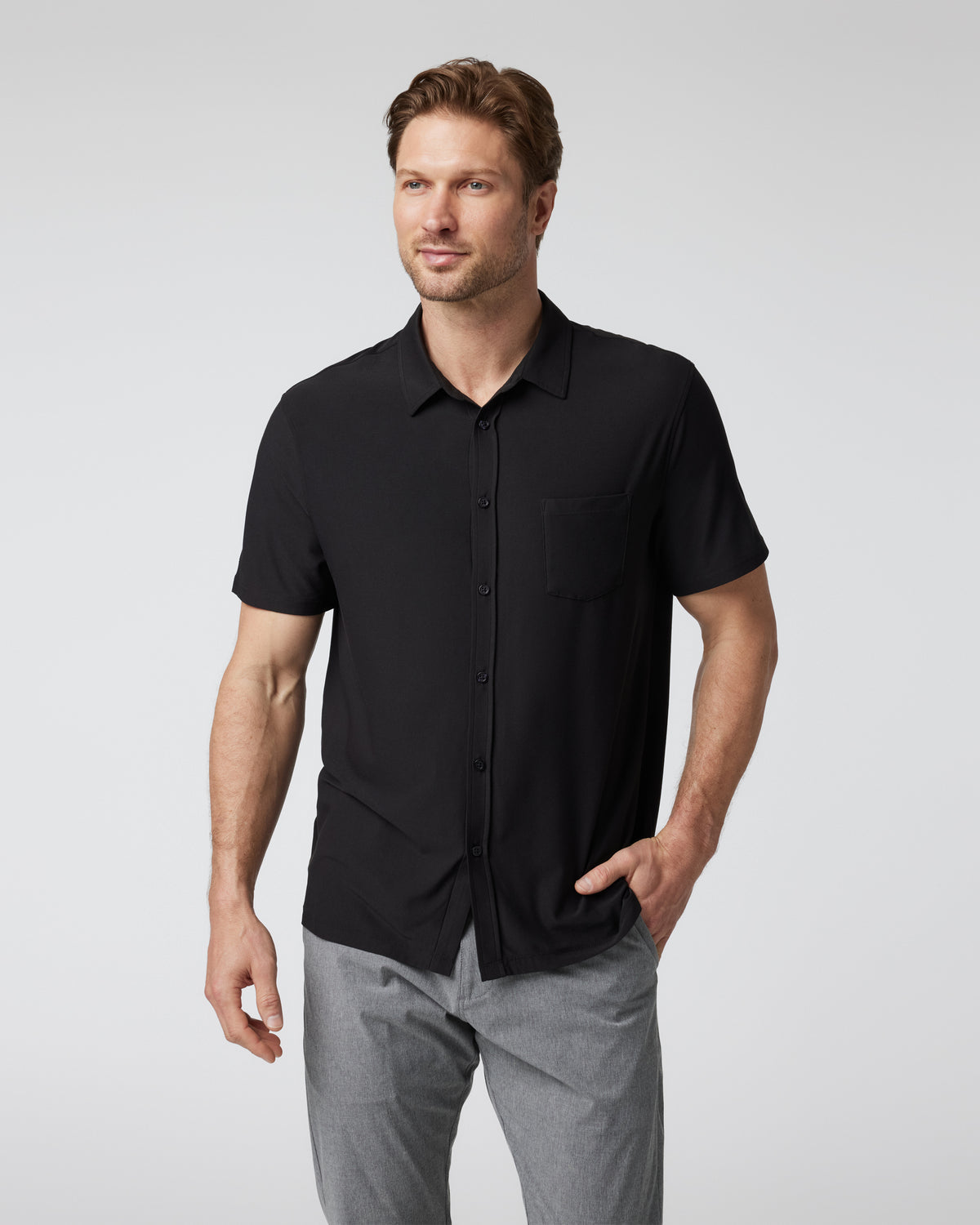 Short Sleeve Strato Button Down Men's Black Shirt - Vuori