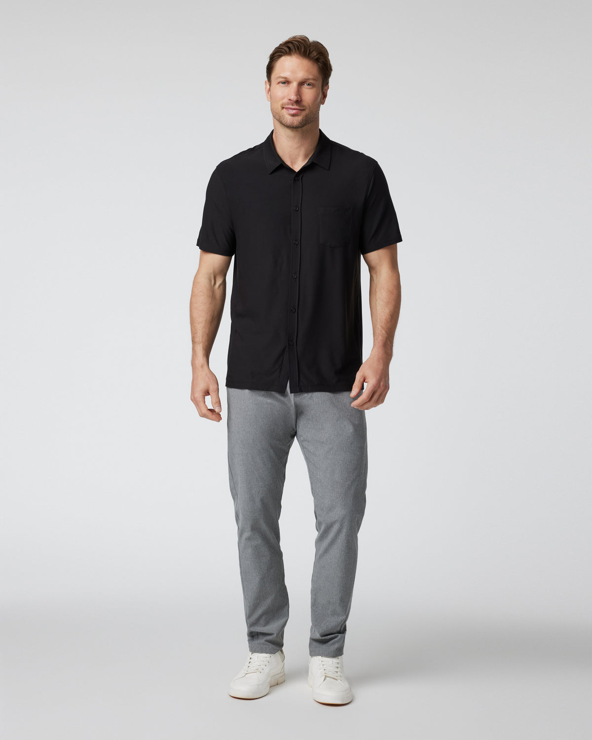 Short Sleeve Strato Button Down Men's Black Shirt - Vuori