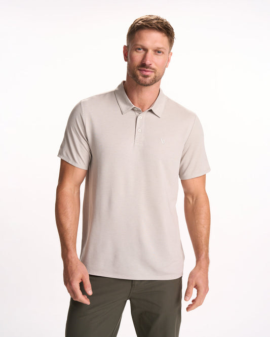Knit Twill Polo Men's Beachsand Heather Golf Polo - Vuori
