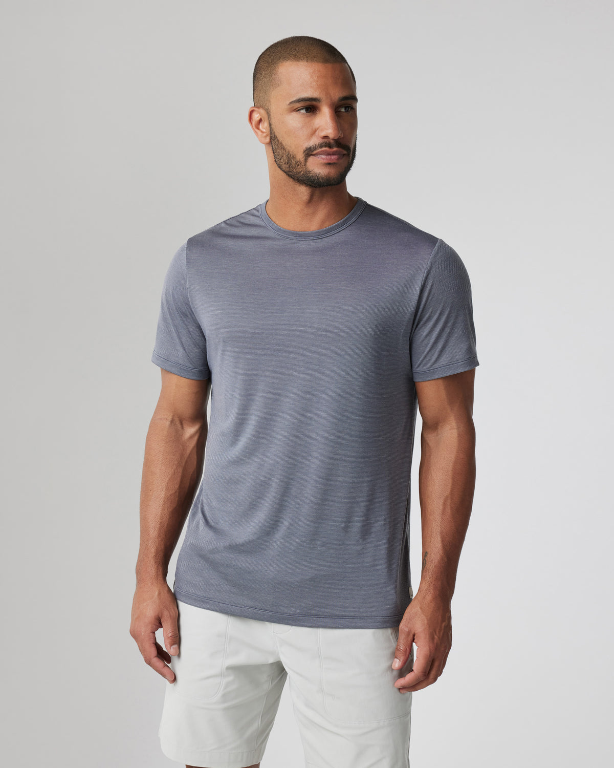 Short Sleeve Marina Stripe Tee Dark Pewter Run Shirt - Vuori