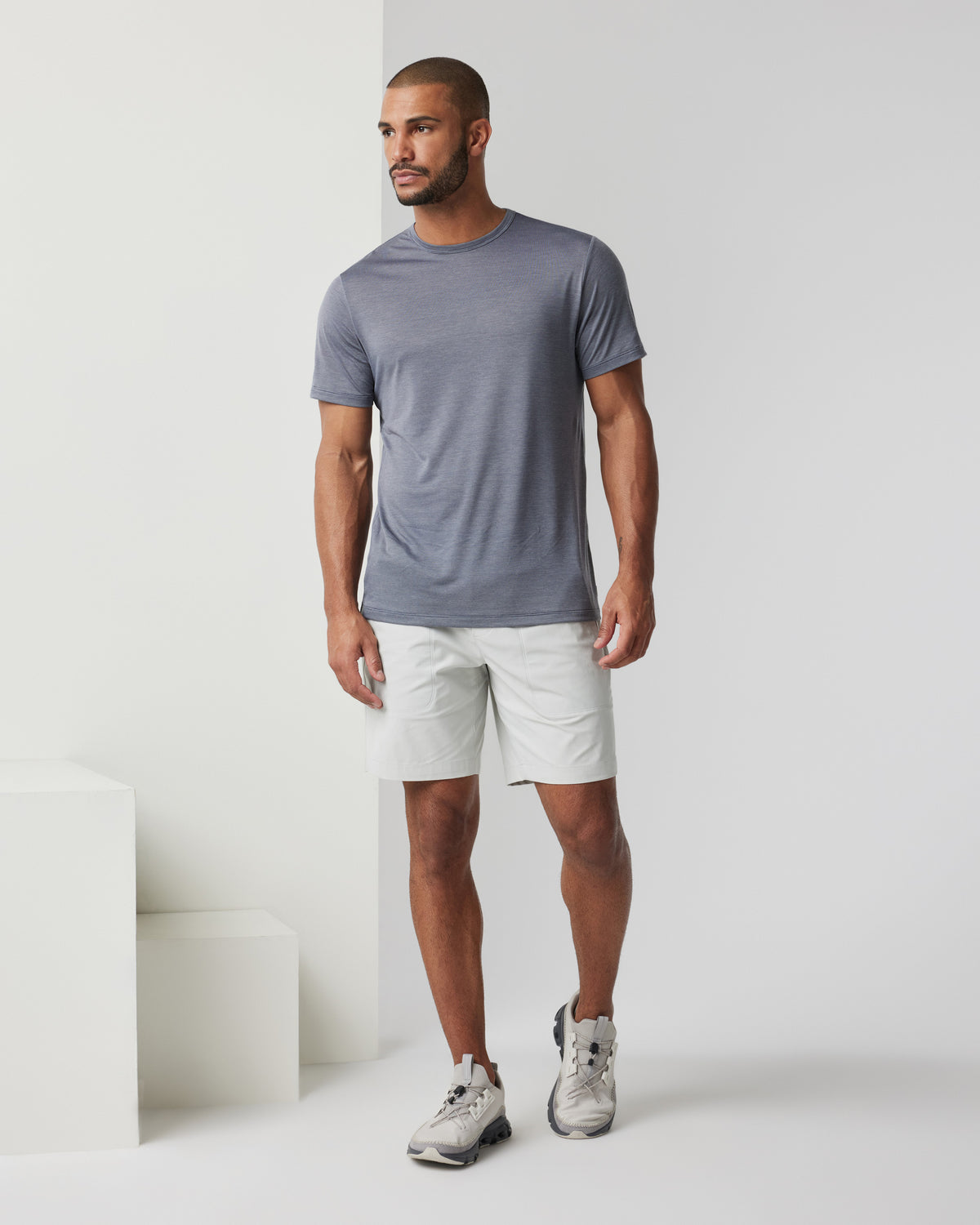 Short Sleeve Marina Stripe Tee Dark Pewter Run Shirt - Vuori