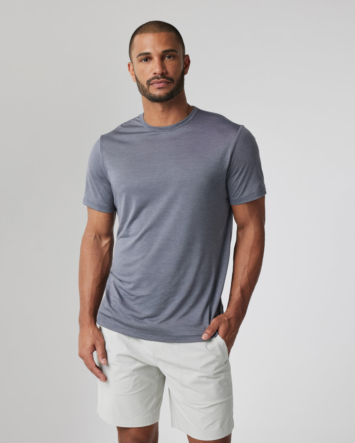 Short Sleeve Marina Stripe Tee Dark Pewter Run Shirt - Vuori