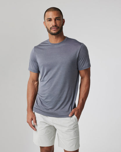 Short Sleeve Marina Stripe Tee Dark Pewter Run Shirt - Vuori