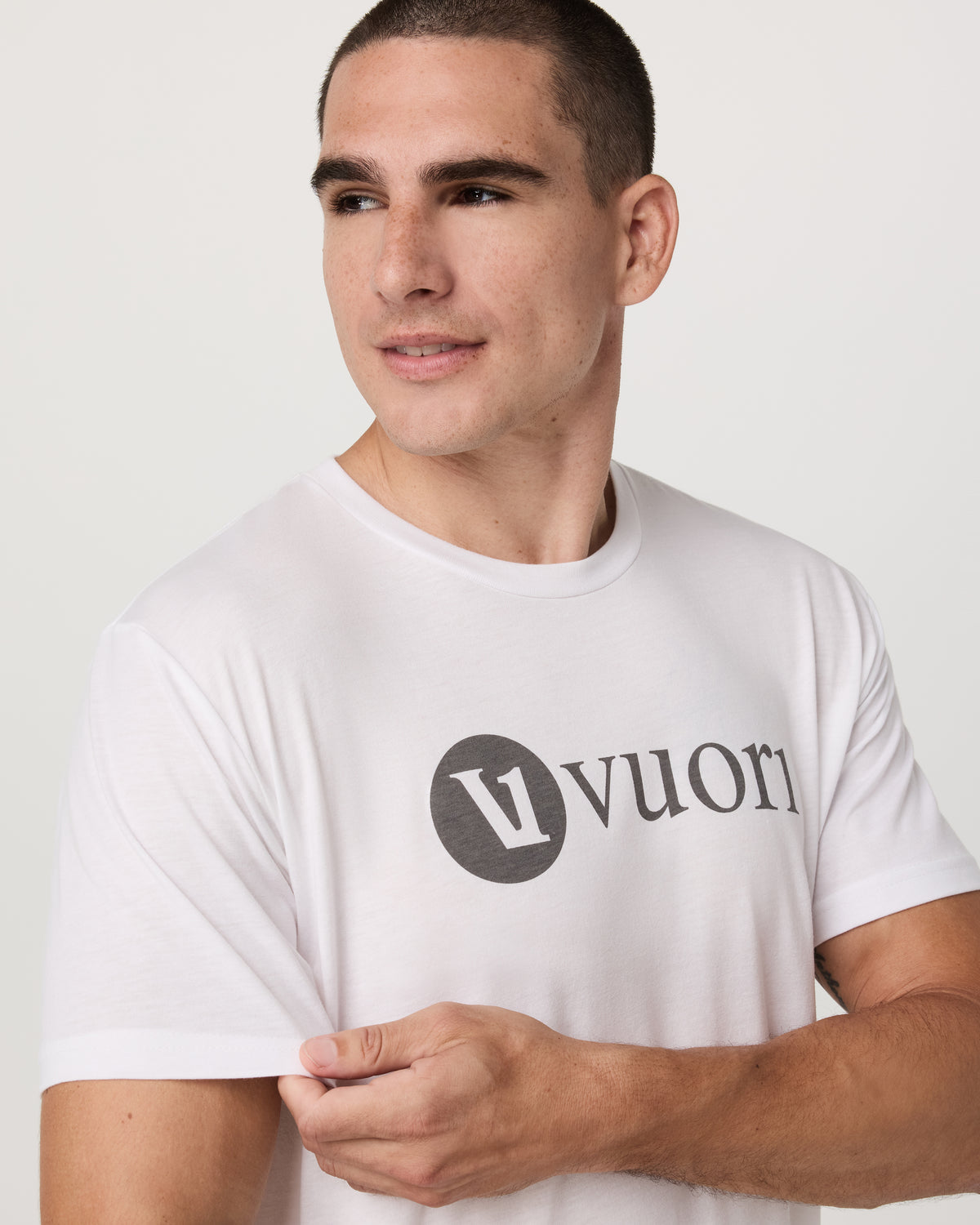 V1 Vuori Wordmark Logo Tee Men's White Logo T-Shirt - Vuori