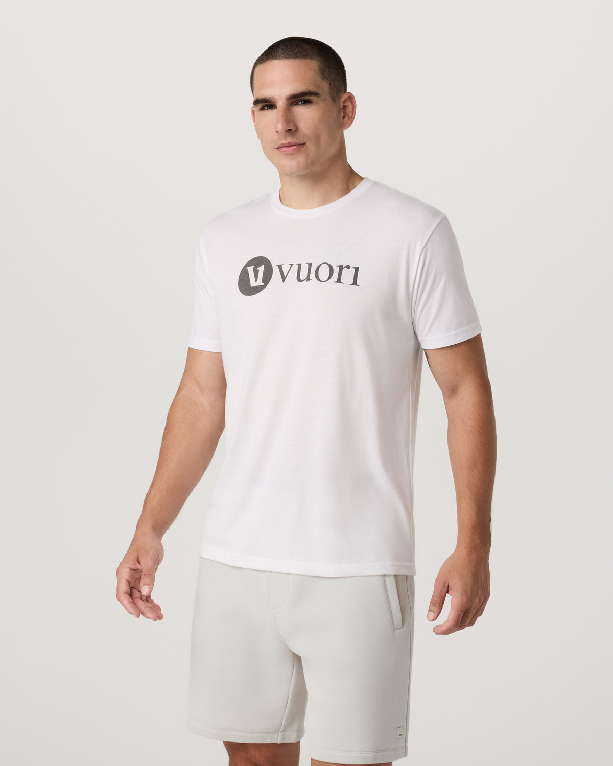 V1 Vuori Wordmark Logo Tee Men's White Logo T-Shirt - Vuori