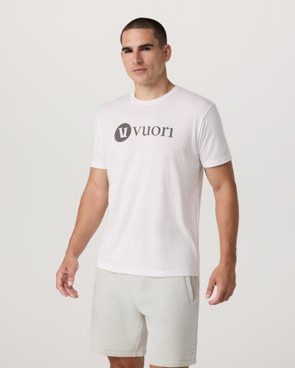 V1 Vuori Wordmark Logo Tee Men's White Logo T-Shirt - Vuori
