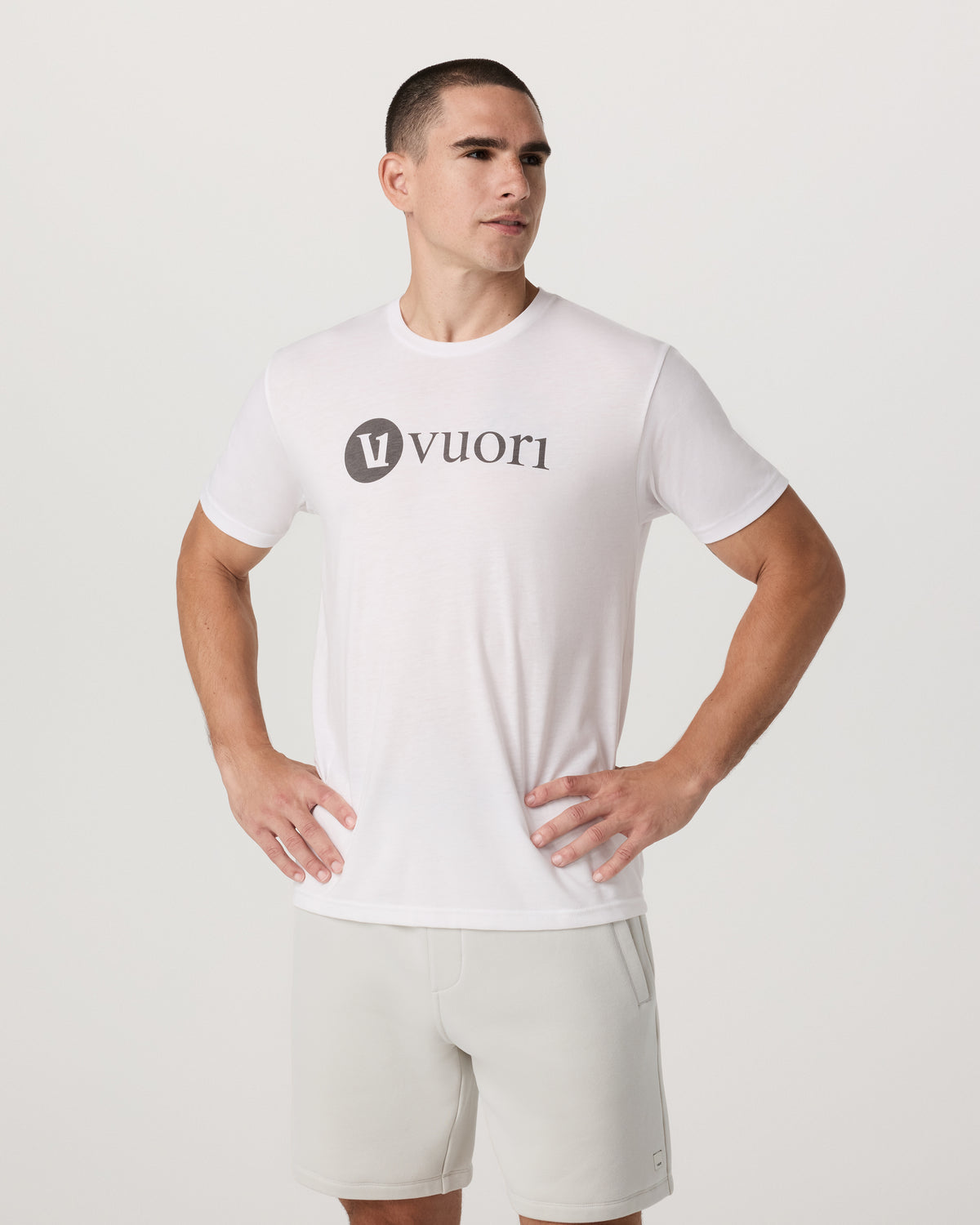 V1 Vuori Wordmark Logo Tee Men's White Logo T-Shirt - Vuori