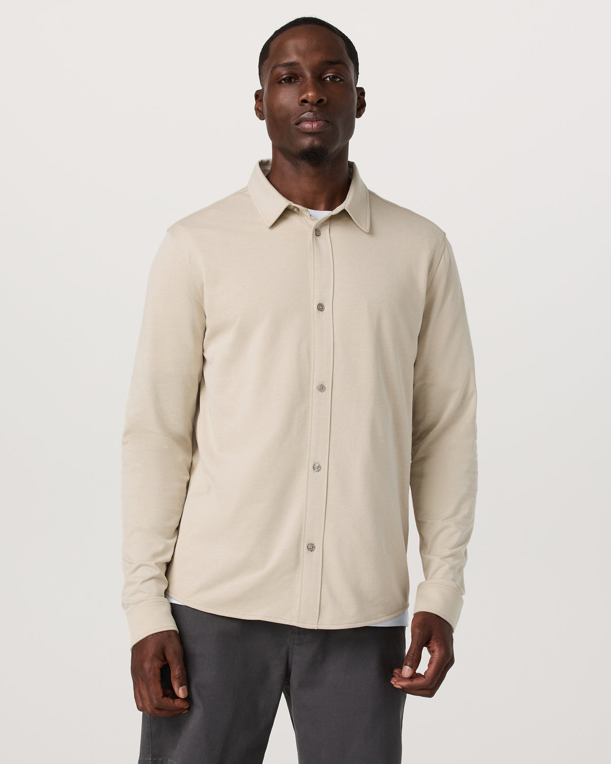 Long Sleeve Knit Oxford Button Down Men's Trench Shirt - Vuori