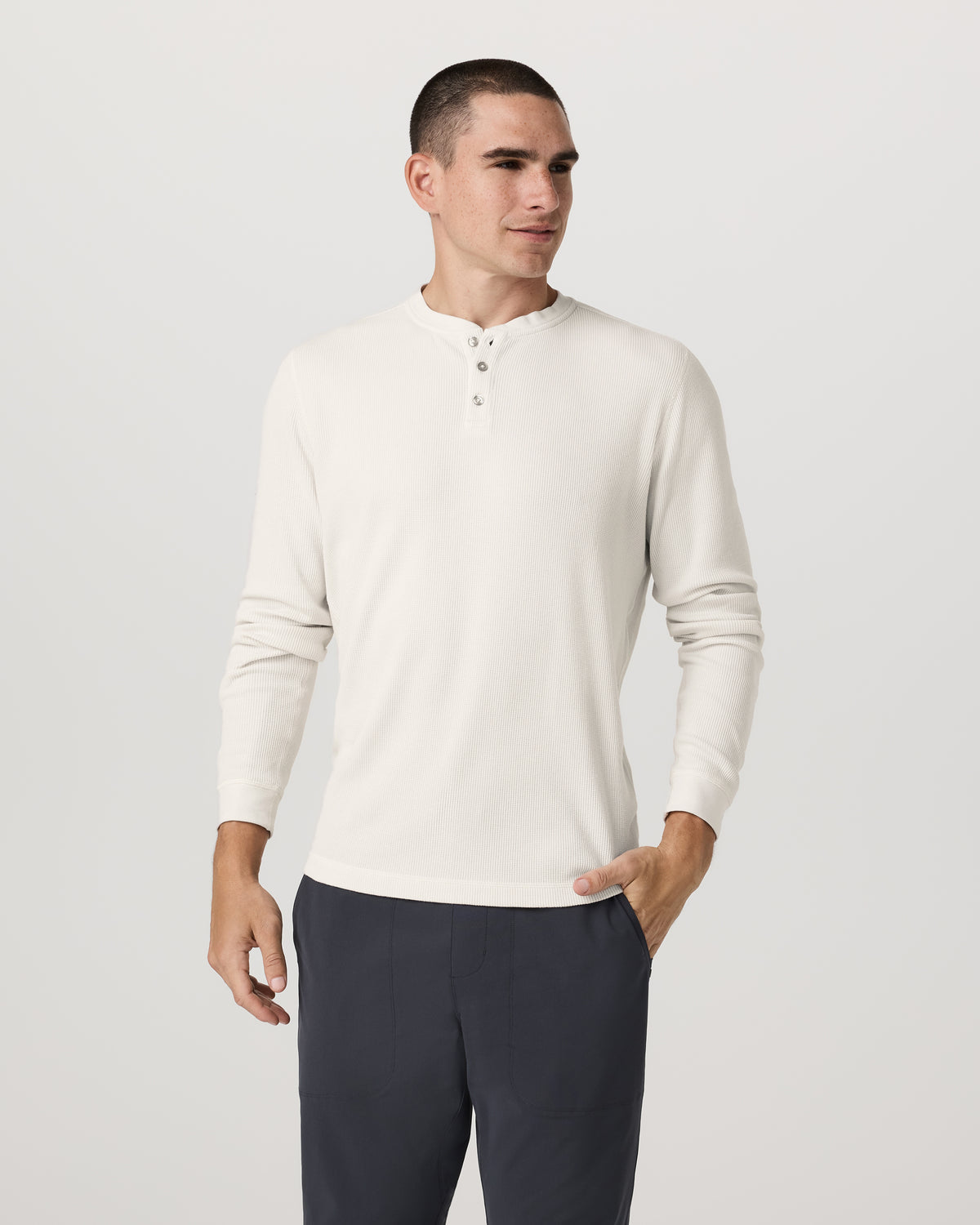 Waffle Henley Men's Marshmallow Henley Top - Vuori