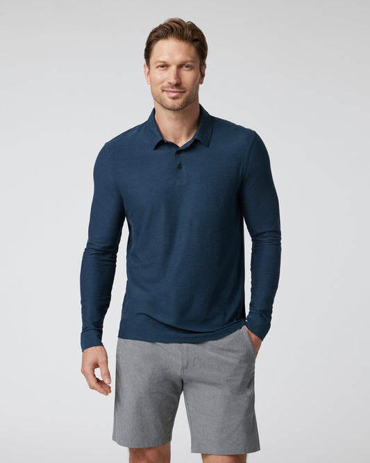 Long Sleeve Strato Tech Polo Navy Heather Blue Polo - Vuori