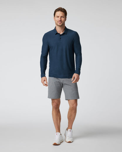 Long Sleeve Strato Tech Polo Navy Heather Blue Polo - Vuori
