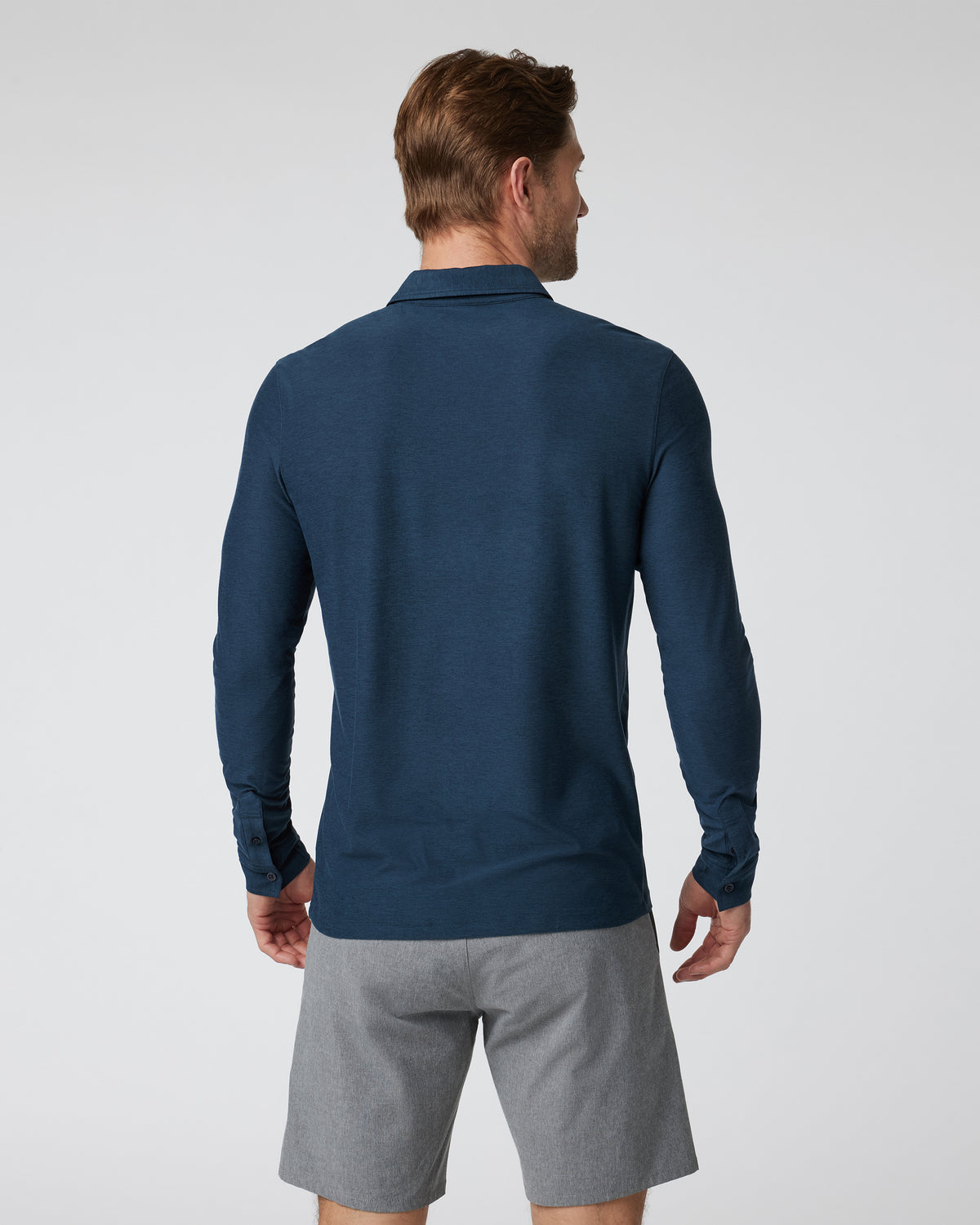 Long Sleeve Strato Tech Polo Navy Heather Blue Polo - Vuori