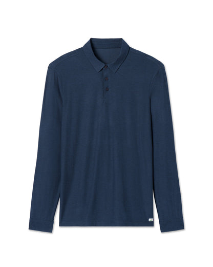 Long Sleeve Strato Tech Polo Navy Heather Blue Polo - Vuori