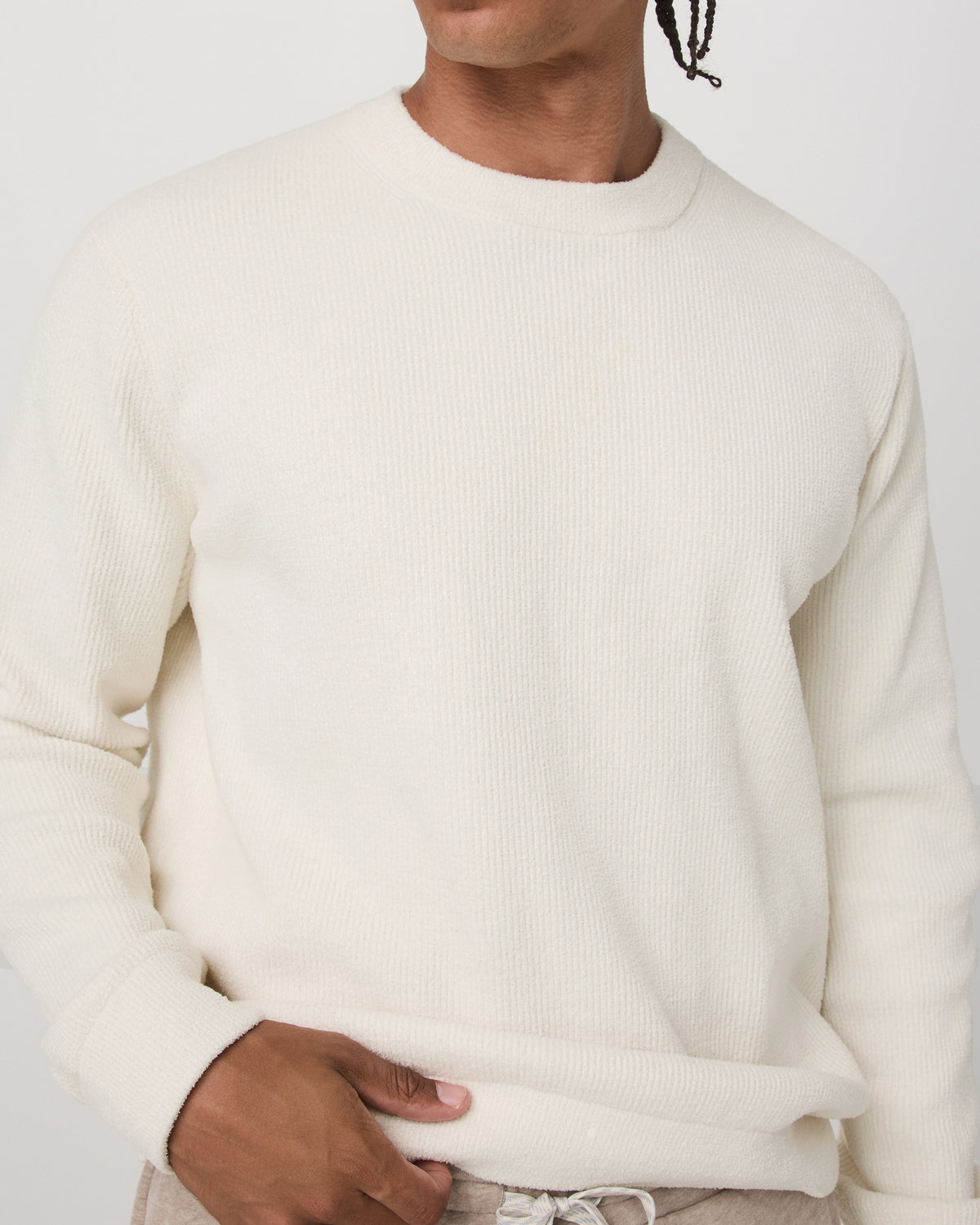 Midweight Rib Sweater Men's Ivory Ribbed Knit Sweater - Vuori