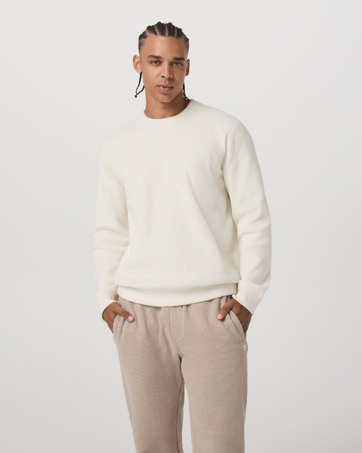 Midweight Rib Sweater Men's Ivory Ribbed Knit Sweater - Vuori