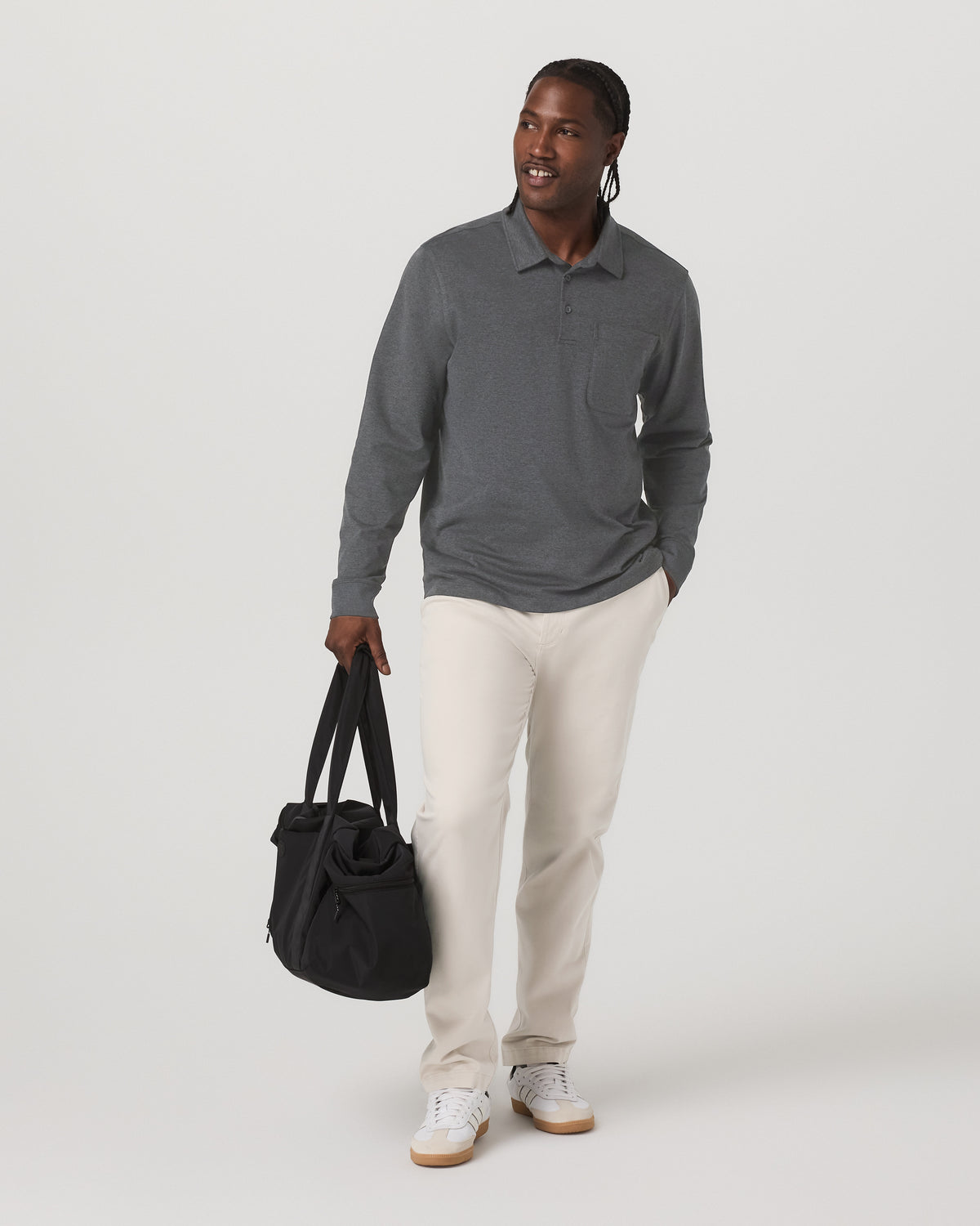 Men's Long Sleeve Coronado Rugby Charcoal Heather - Vuori