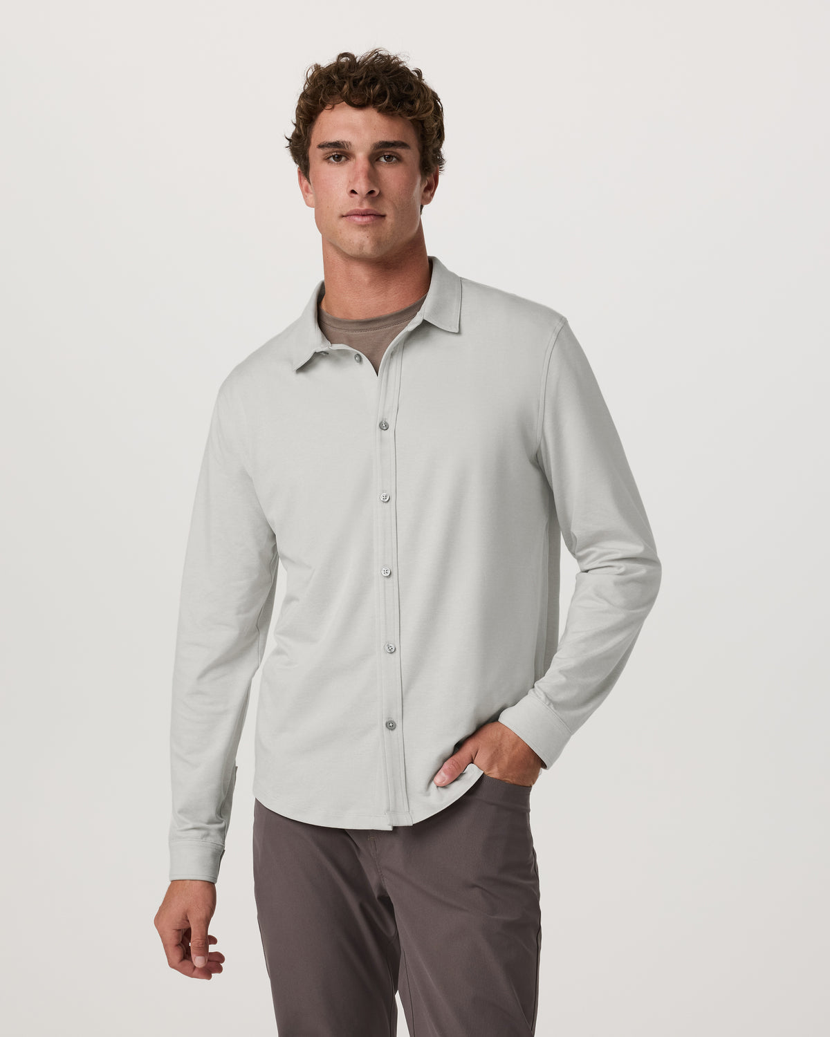 Men's Long Sleeve Ponto Button Down Salt Heather - Vuori