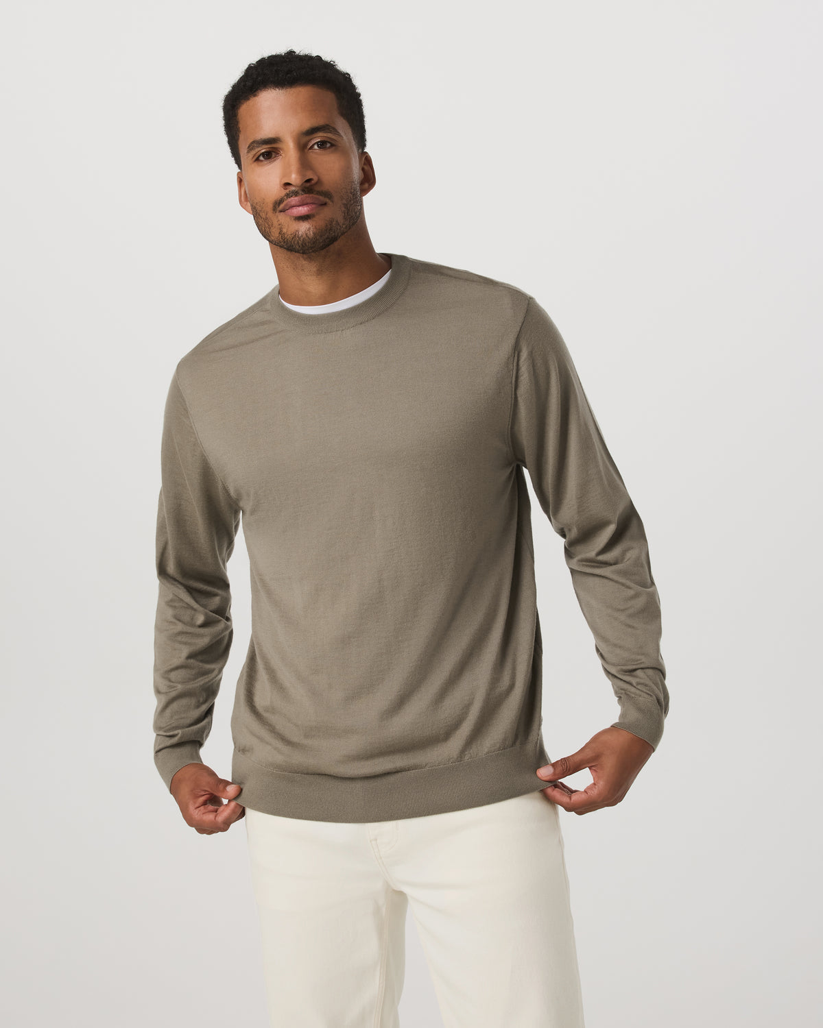 Merino Fine Gauge Wool Sweater Men's Taupe Sweater - Vuori