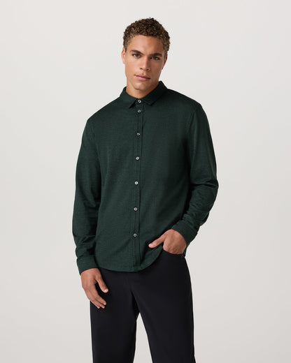 Men's Long Sleeve Ponto Button Down Evergreen Heather - Vuori