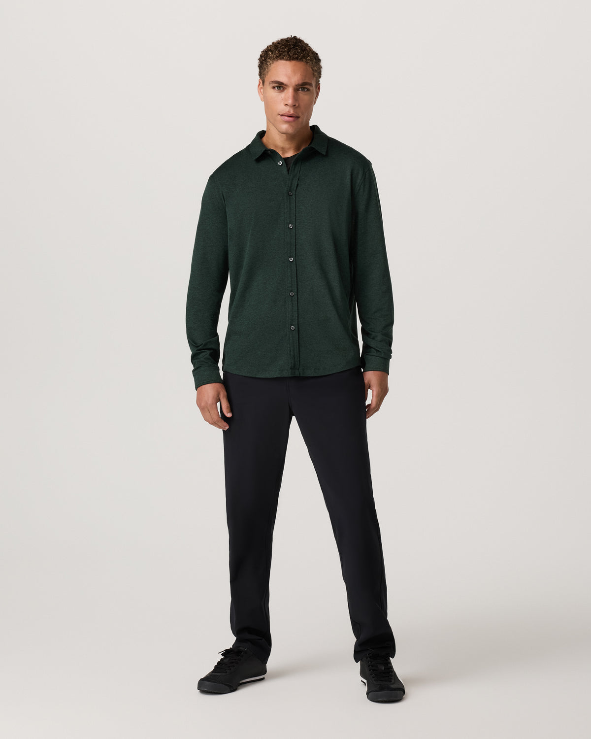 Men's Long Sleeve Ponto Button Down Evergreen Heather - Vuori