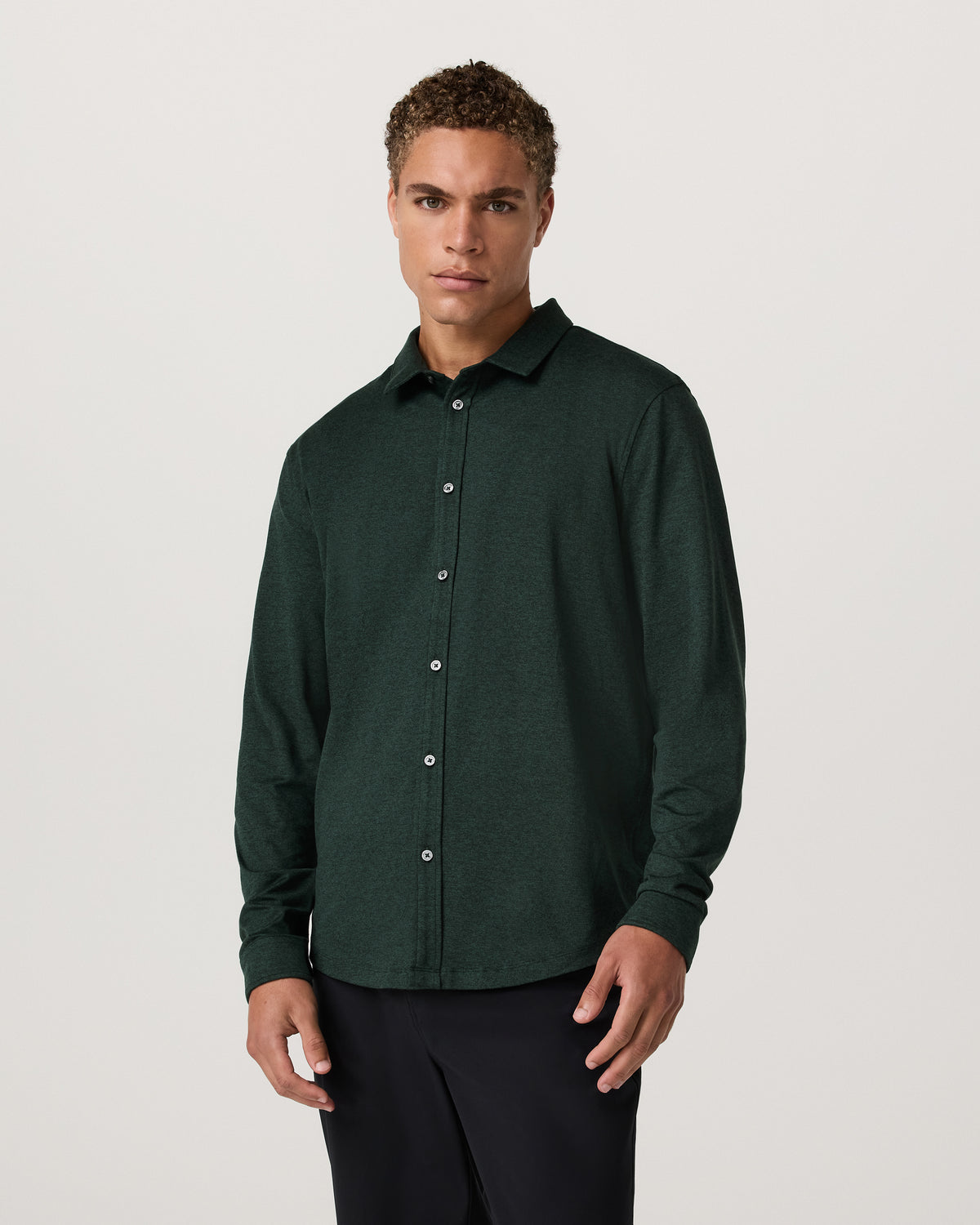 Men's Long Sleeve Ponto Button Down Evergreen Heather - Vuori