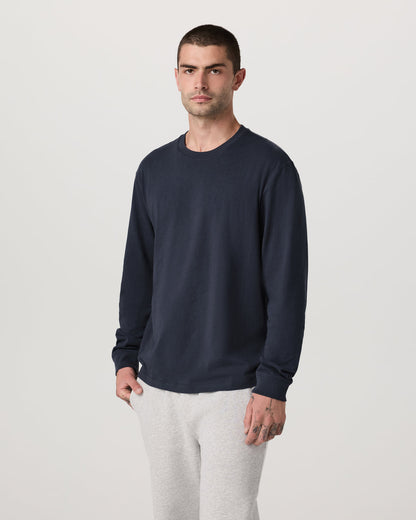 Long Sleeve Heavyweight Cotton Tee Men's Navy Shirt - Vuori