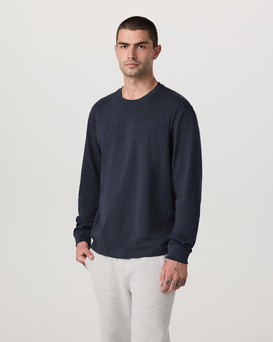 Long Sleeve Heavyweight Cotton Tee Men's Navy Shirt - Vuori