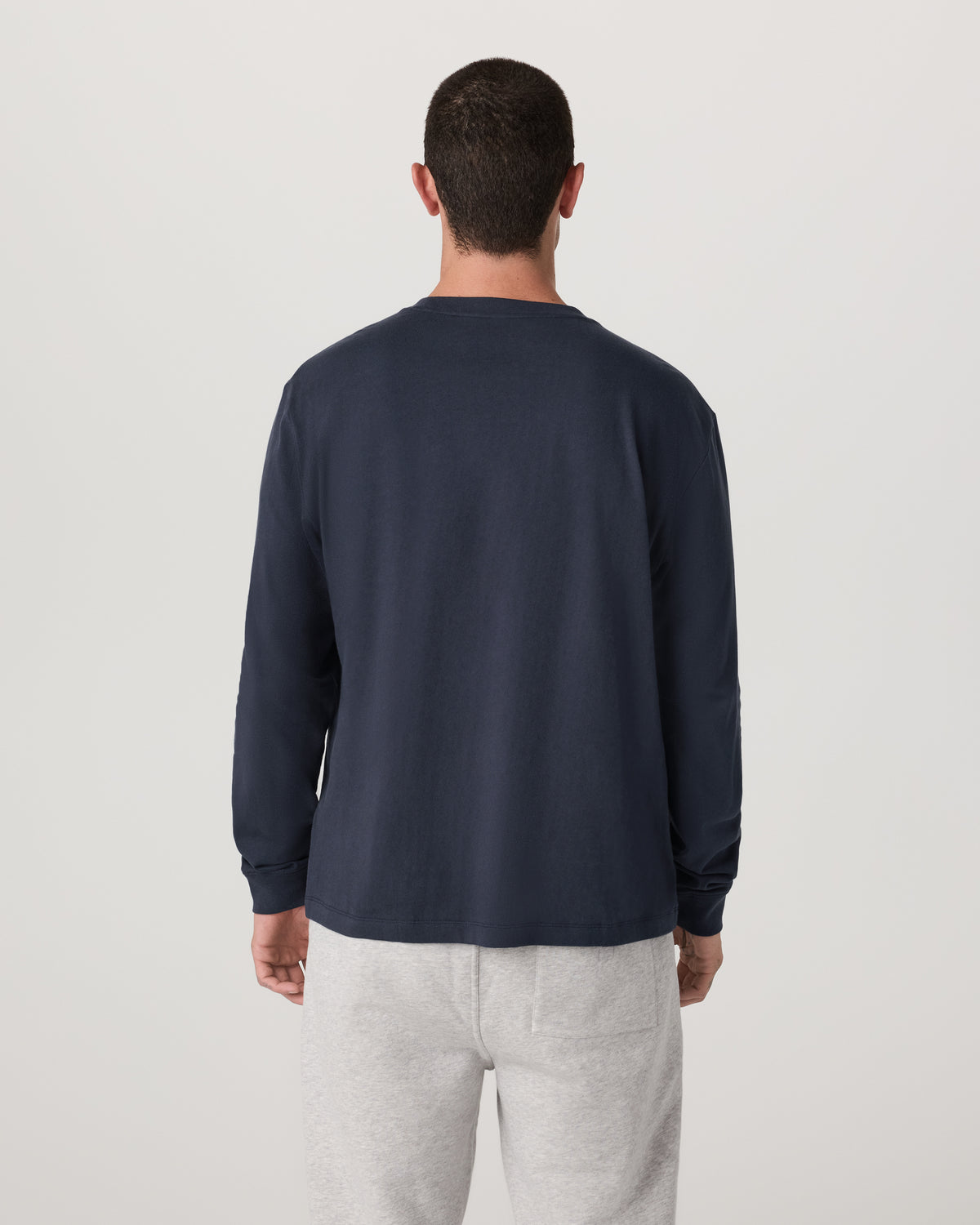 Long Sleeve Heavyweight Cotton Tee Men's Navy Shirt - Vuori