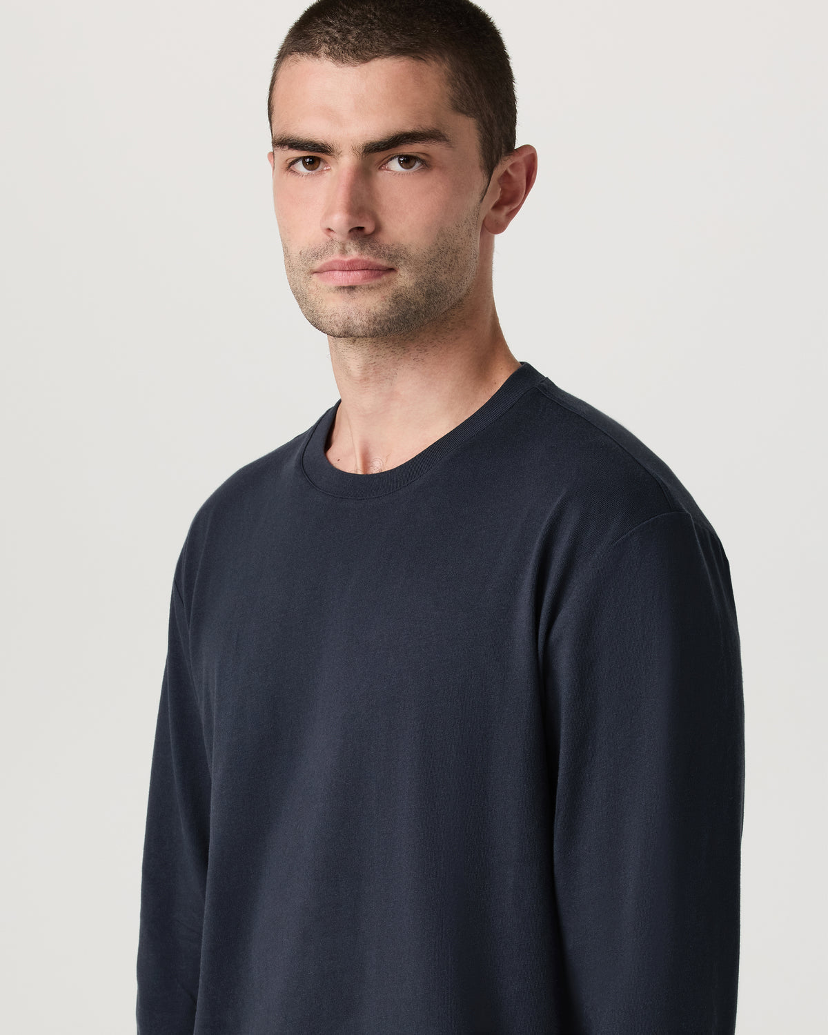 Long Sleeve Heavyweight Cotton Tee Men's Navy Shirt - Vuori
