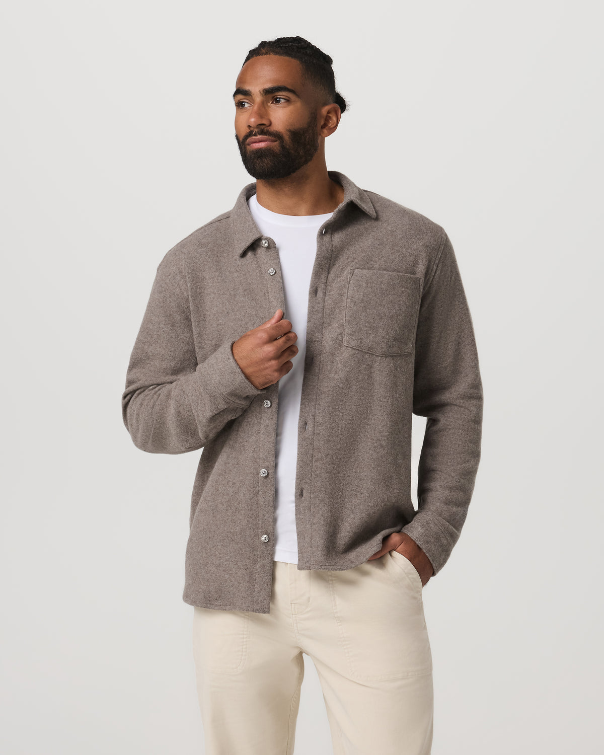 Long Sleeve Altitude Wool Shirt - Relaxed Phantom Grey - Vuori