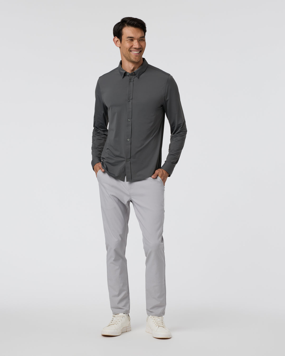 Long Sleeve TravelLite Button Down Dark Pewter - Vuori