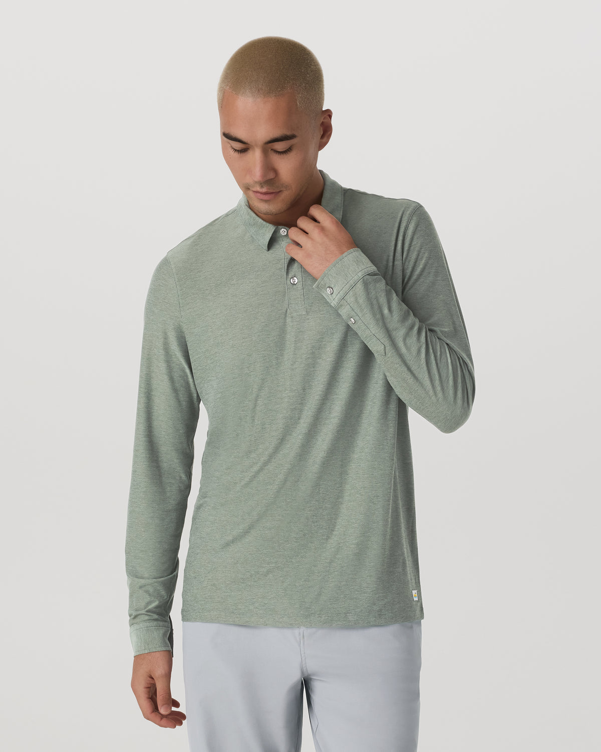 Long Sleeve Strato Tech Polo Men's Thyme Heather Shirt - Vuori