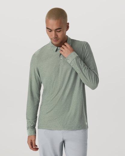 Long Sleeve Strato Tech Polo Men's Thyme Heather Shirt - Vuori