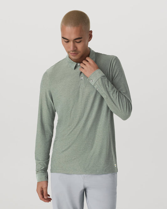 Long Sleeve Strato Tech Polo Men's Thyme Heather Shirt - Vuori