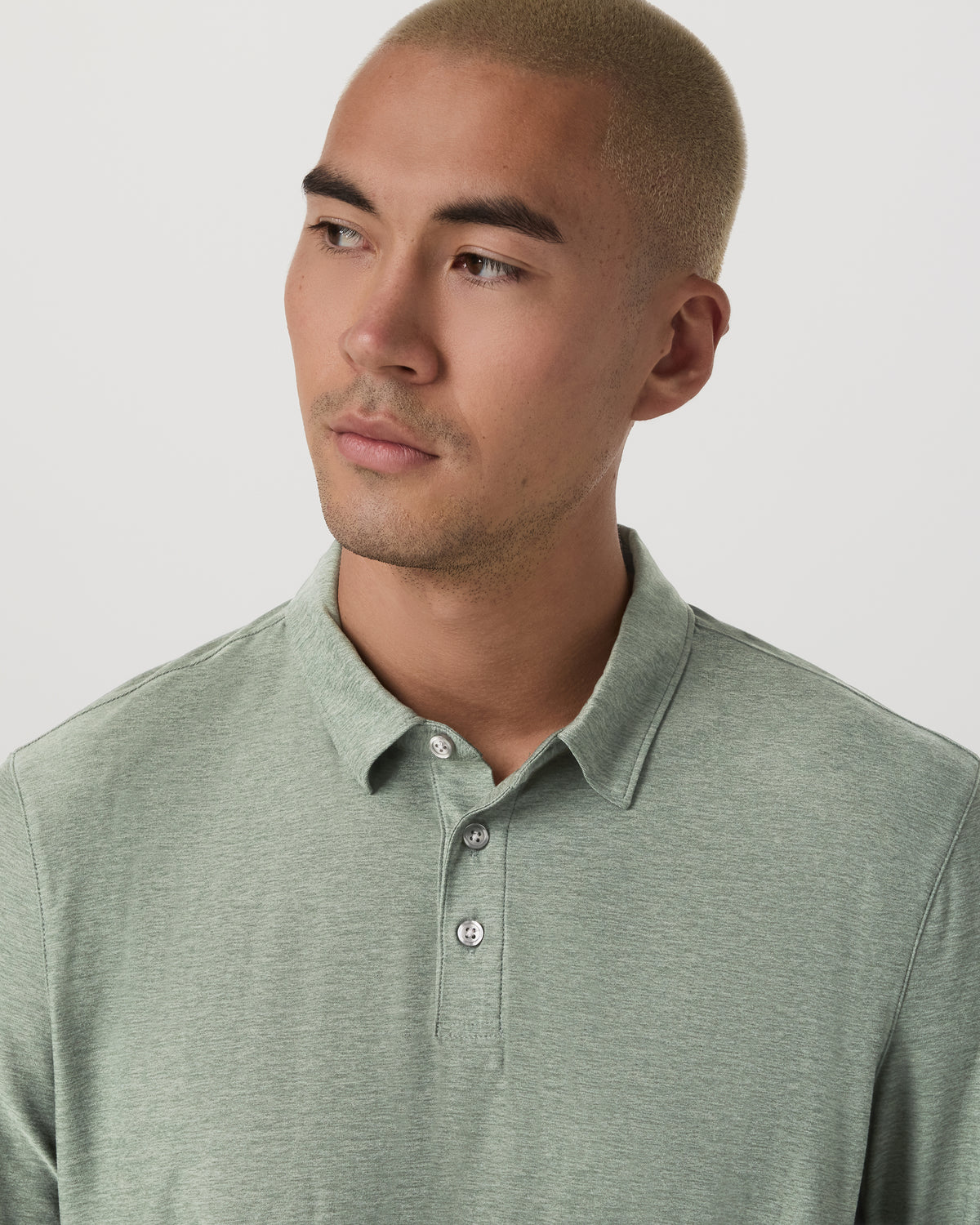 Long Sleeve Strato Tech Polo Men's Thyme Heather Shirt - Vuori