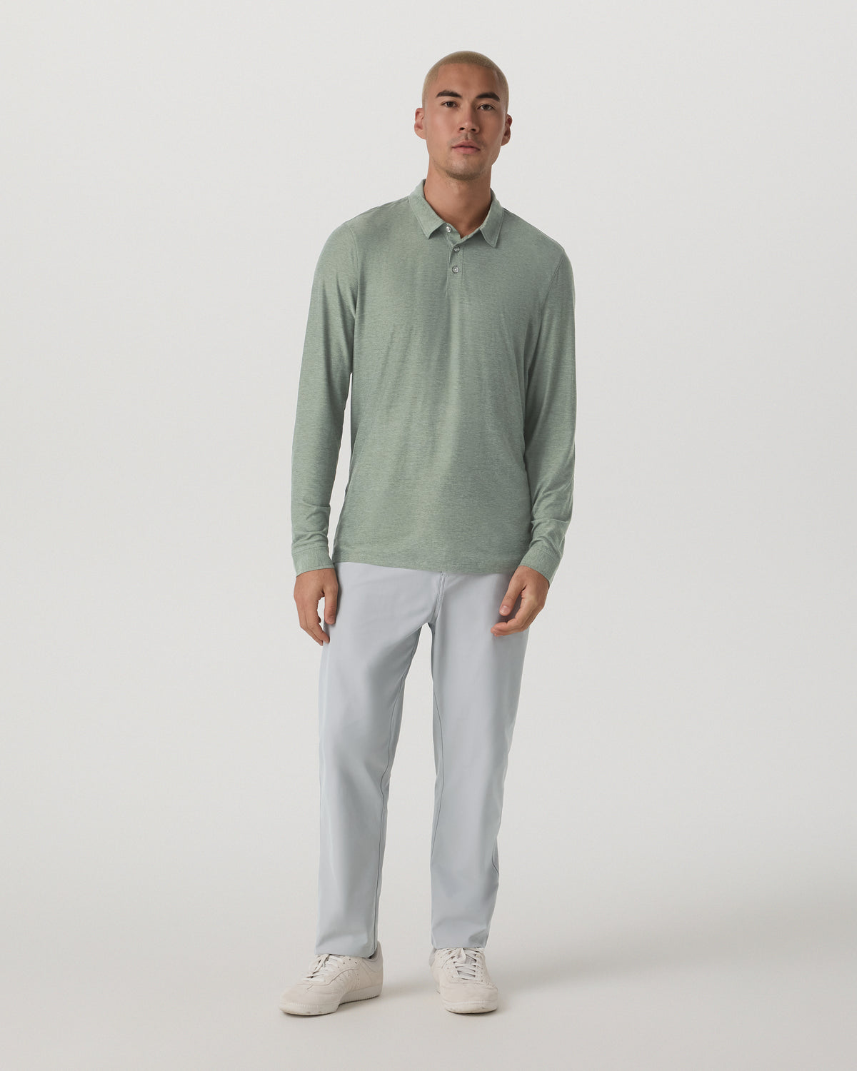 Long Sleeve Strato Tech Polo Men's Thyme Heather Shirt - Vuori