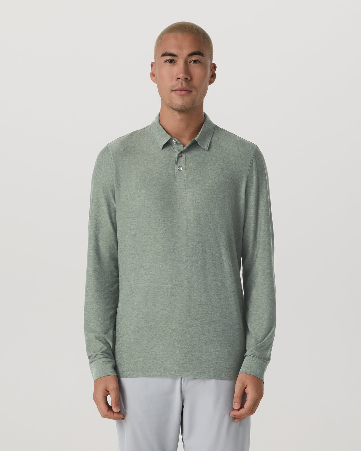 Long Sleeve Strato Tech Polo Men's Thyme Heather Shirt - Vuori